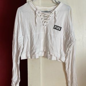 VS Pink Lace up white long sleeve